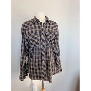 Vintage Wrangler Plaid Western Snap Button Shirt Xl Cowboy Workwear